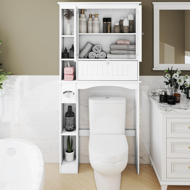 Giantex White Over The Toilet Storage Cabinet Freestanding Bathroom Organizer