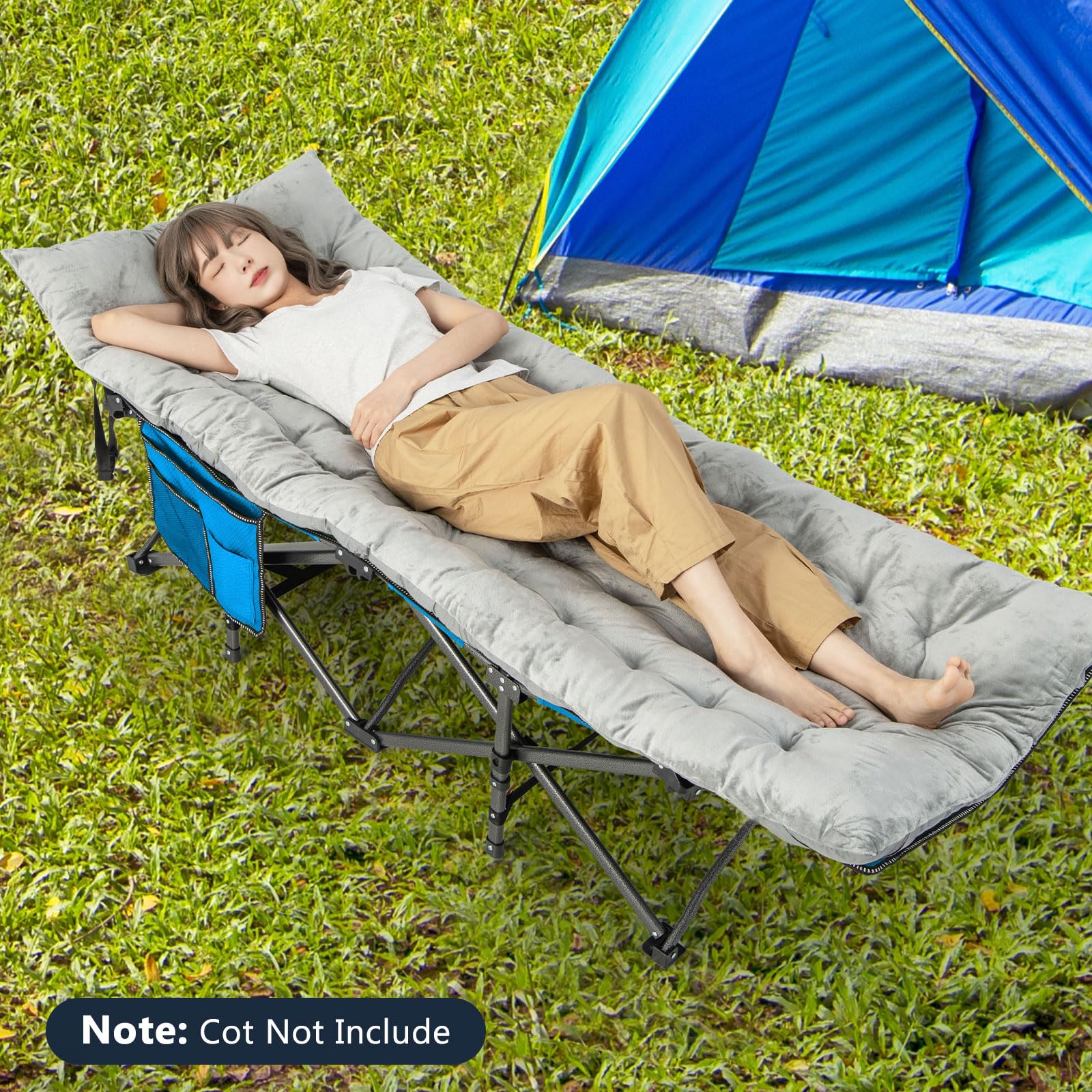 Giantex Camping Cot Pad, 75" x 27.5" x 3" Recliner Cushion with 4 Fixing Straps, Thickened Cushion for Lounge Chair and Swing