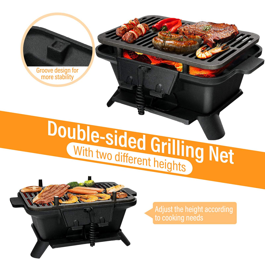 Portable Cast Iron Grill with Double-sided Grilling Net