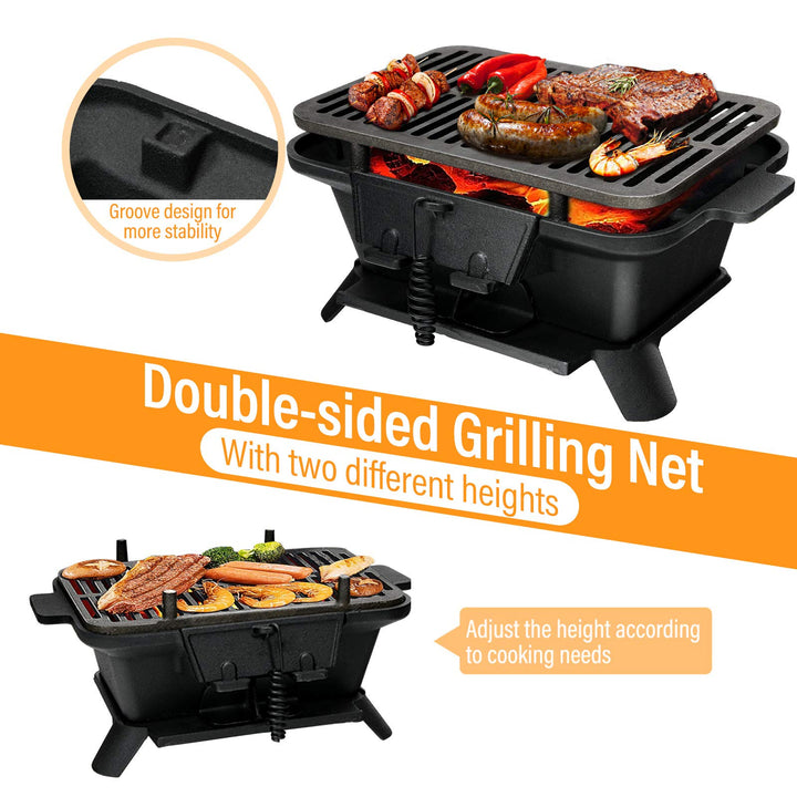 Portable Cast Iron Grill with Double-sided Grilling Net