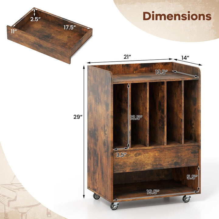 Giantex Record Player Stand Rolling Turntable Stand with Drawer & Lockable Wheels