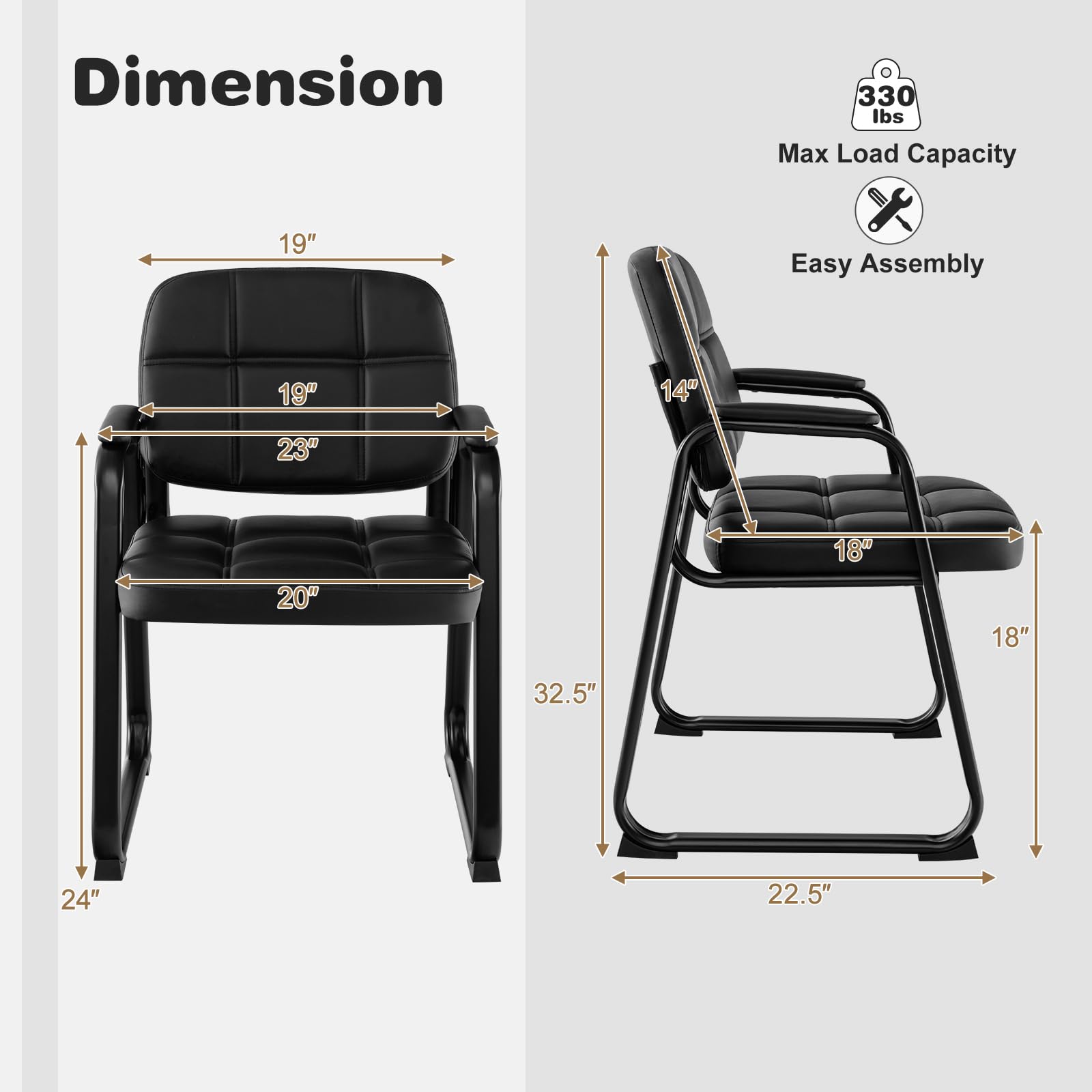 Giantex Waiting Room Chairs, Reception Guest Chair with Padded Armrests, Metal Frame & Sled Base