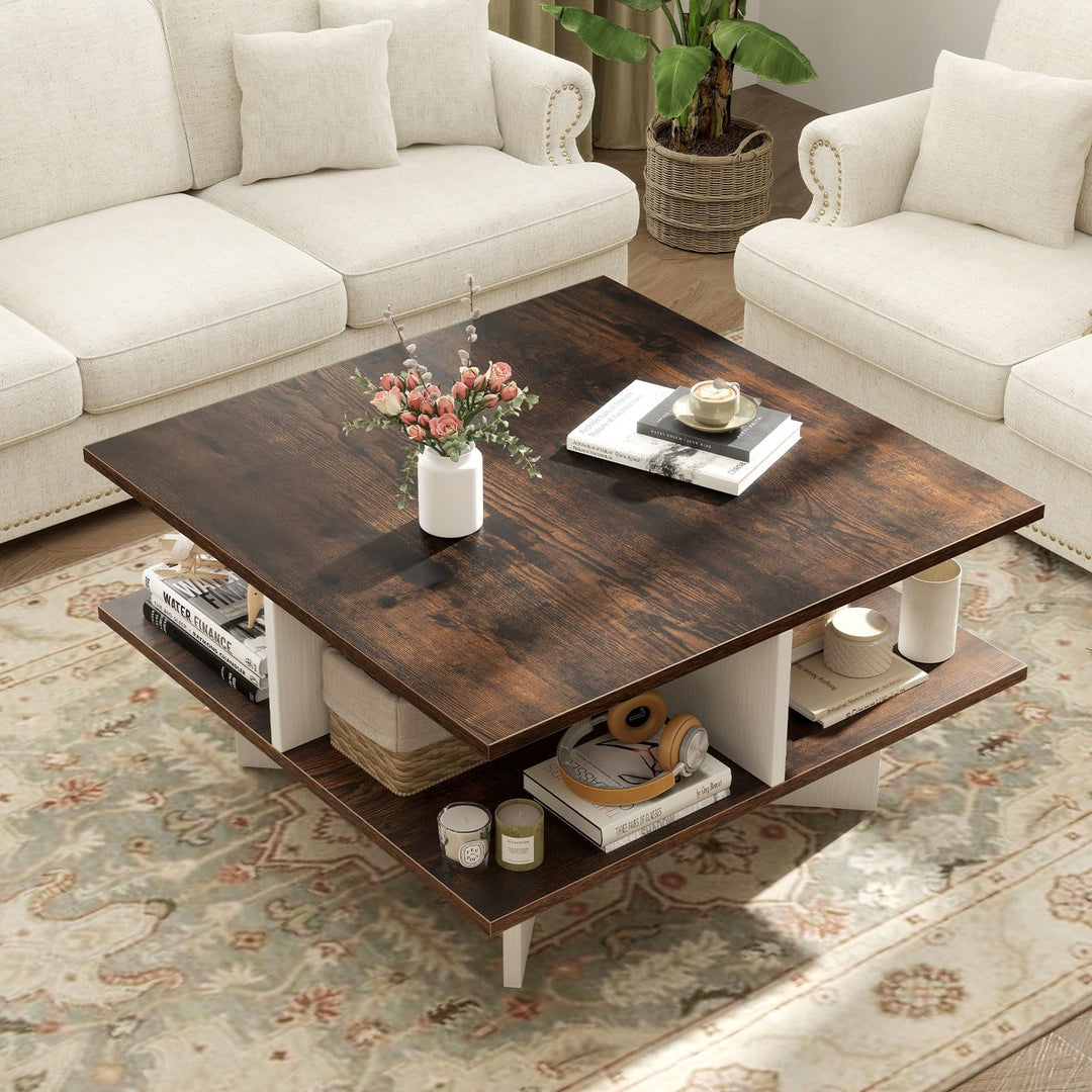 Giantex Mid Century Modern Center Table with 4 Storage Compartments