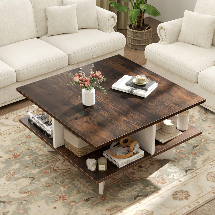 Giantex Mid Century Modern Center Table with 4 Storage Compartments
