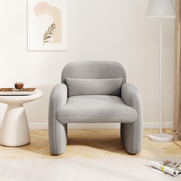 Giantex Modern Accent Chair for Living Room, Sherpa Fabric Upholstered Armchair w/Waist Pillow, Comfy Reading Chair w/Armrests