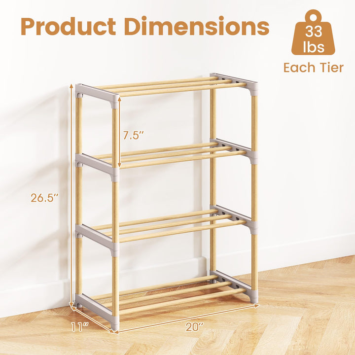 Giantex 4-Tier Stackable Pine Wood Shoe Rack for entryway