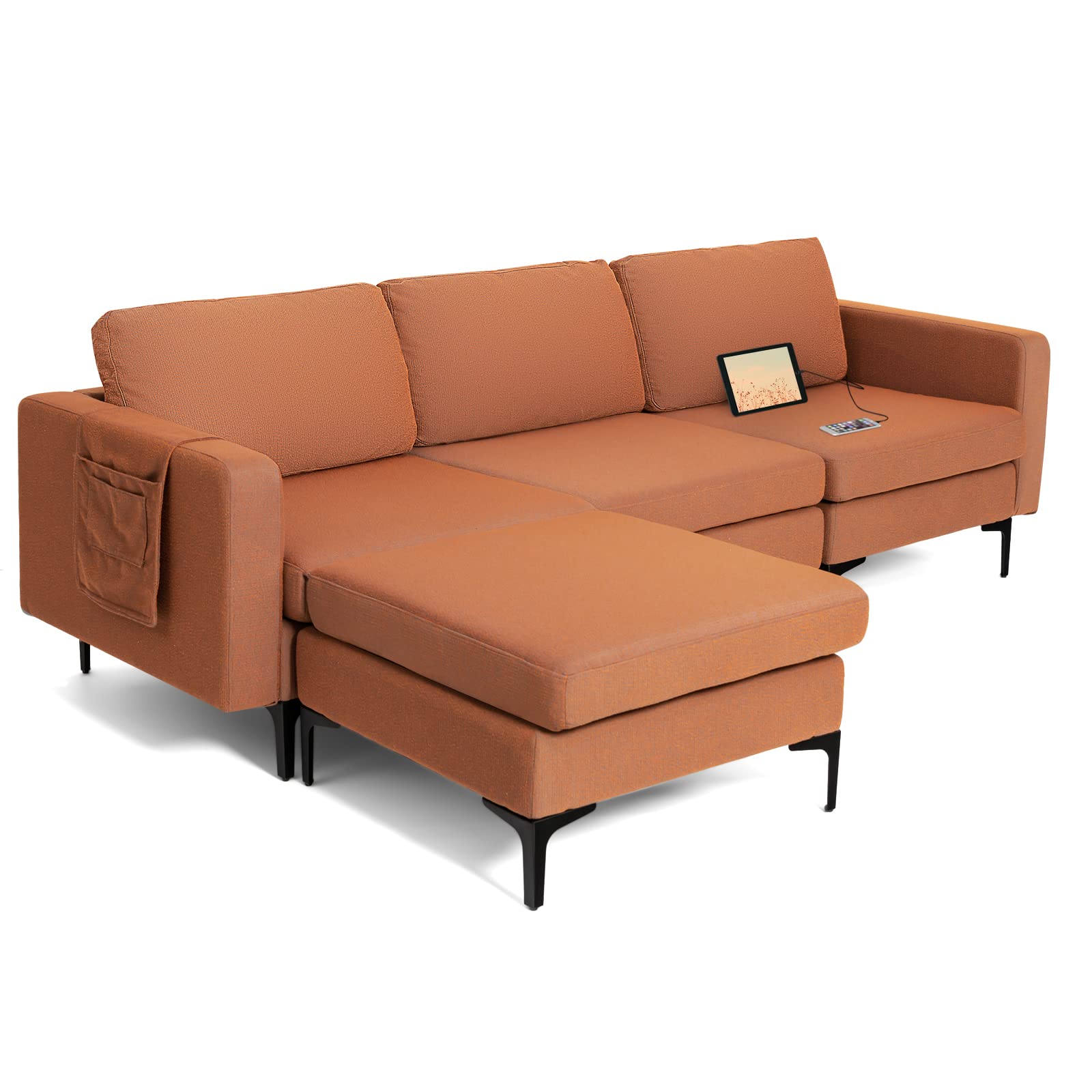 Giantex 94.5" L Convertible Sofa Couch, 3 Seat Sectional Sleeper with USB Ports & Socket