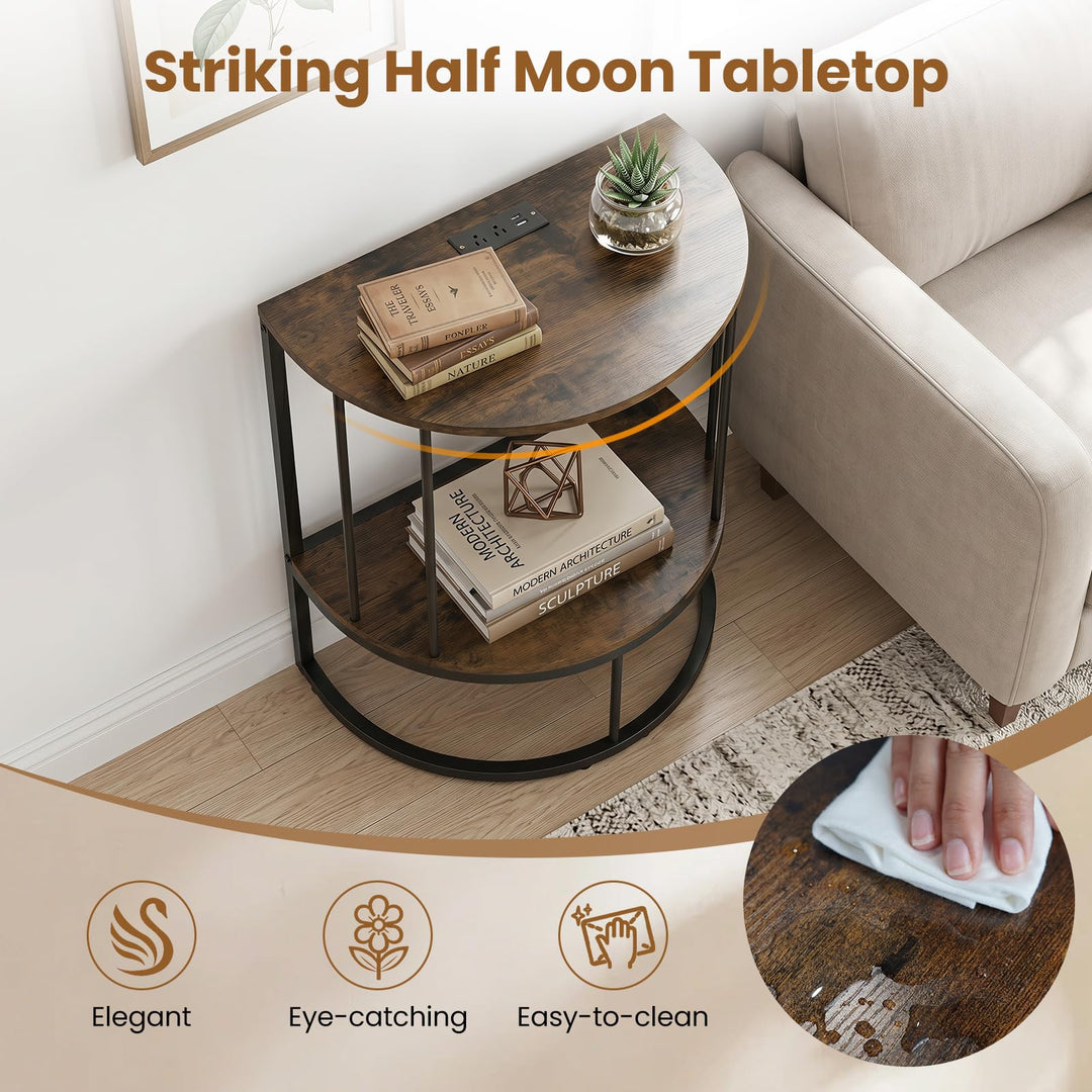Giantex Half Moon Console Table with Outlets