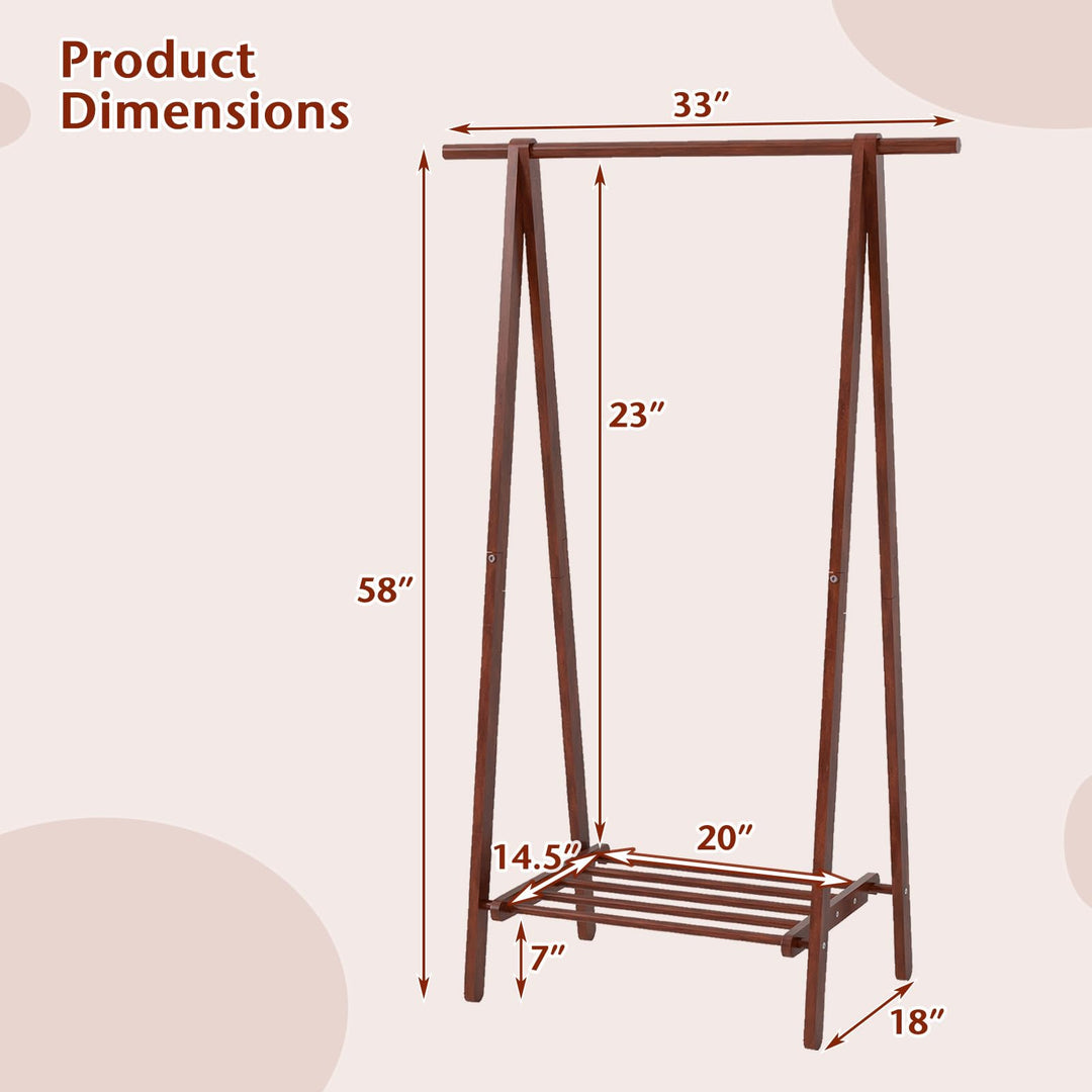 Giantex Folding Rubber Wood Clothes Hanging Rack Standing Garment Rack with Bottom Storage Shelf