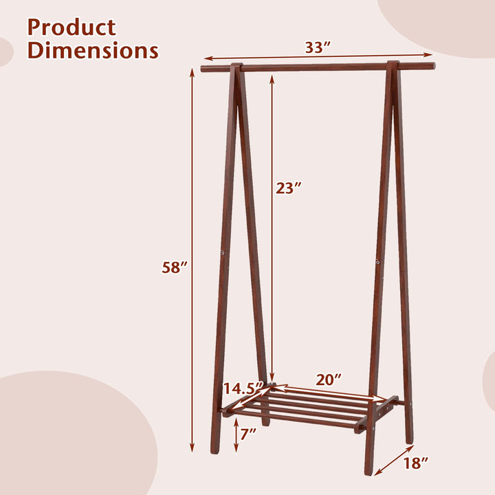 Giantex Folding Rubber Wood Clothes Hanging Rack Standing Garment Rack with Bottom Storage Shelf