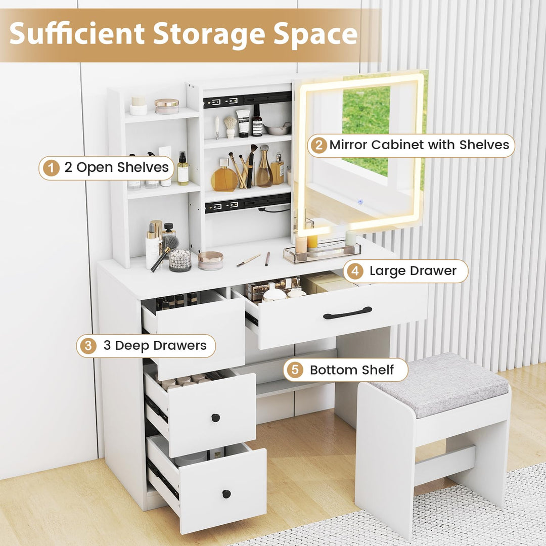 CHARMAID 38" Vanity Desk with Lighted Sliding Mirror