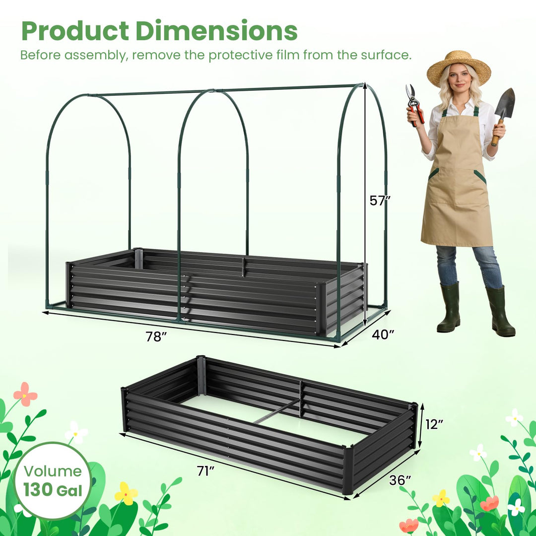 Giantex 6x3x1 FT Galvanized Raised Garden Bed with Greenhouse Cover