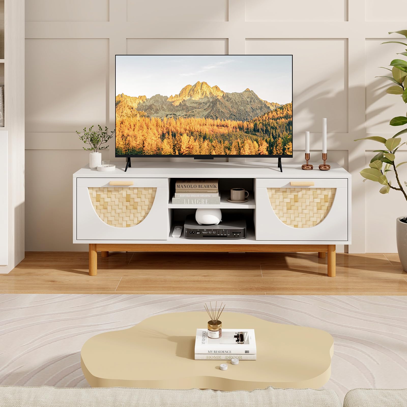 Giantex TV Stand for TV up to 55”, Television Stand with Open Shelves