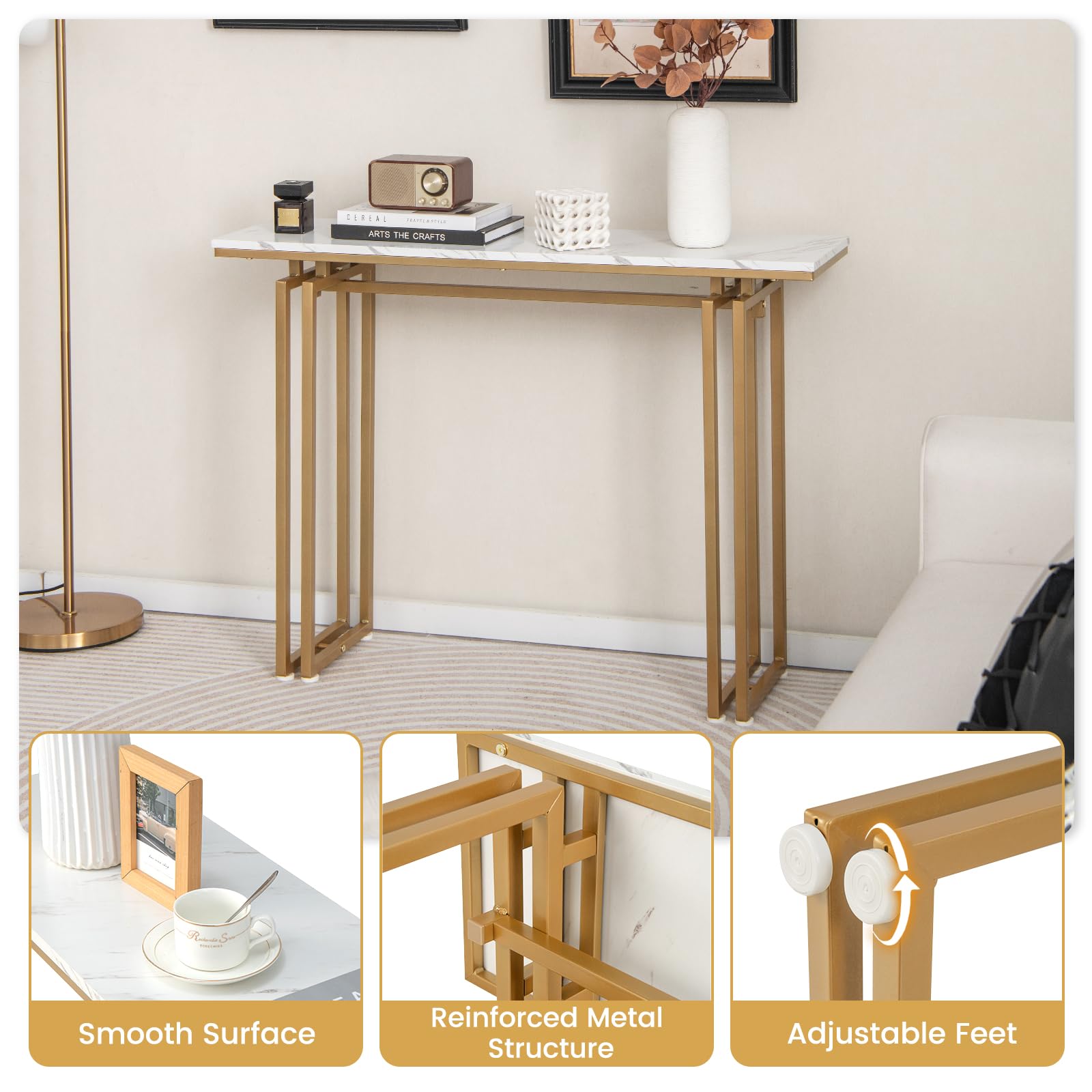 Giantex 43.5" Console Table for Entryway - Faux Marble Sofa Table