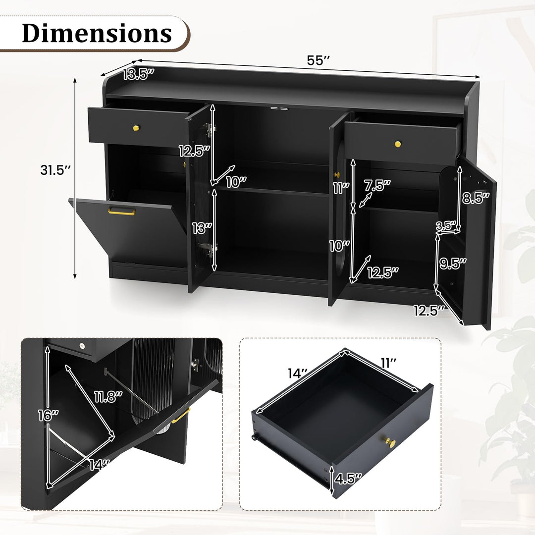 Giantex 55" Farmhouse Buffet Cabinet w/Hidden Tilt Out Trash Can