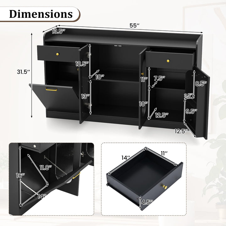 Giantex 55" Farmhouse Buffet Cabinet w/Hidden Tilt Out Trash Can