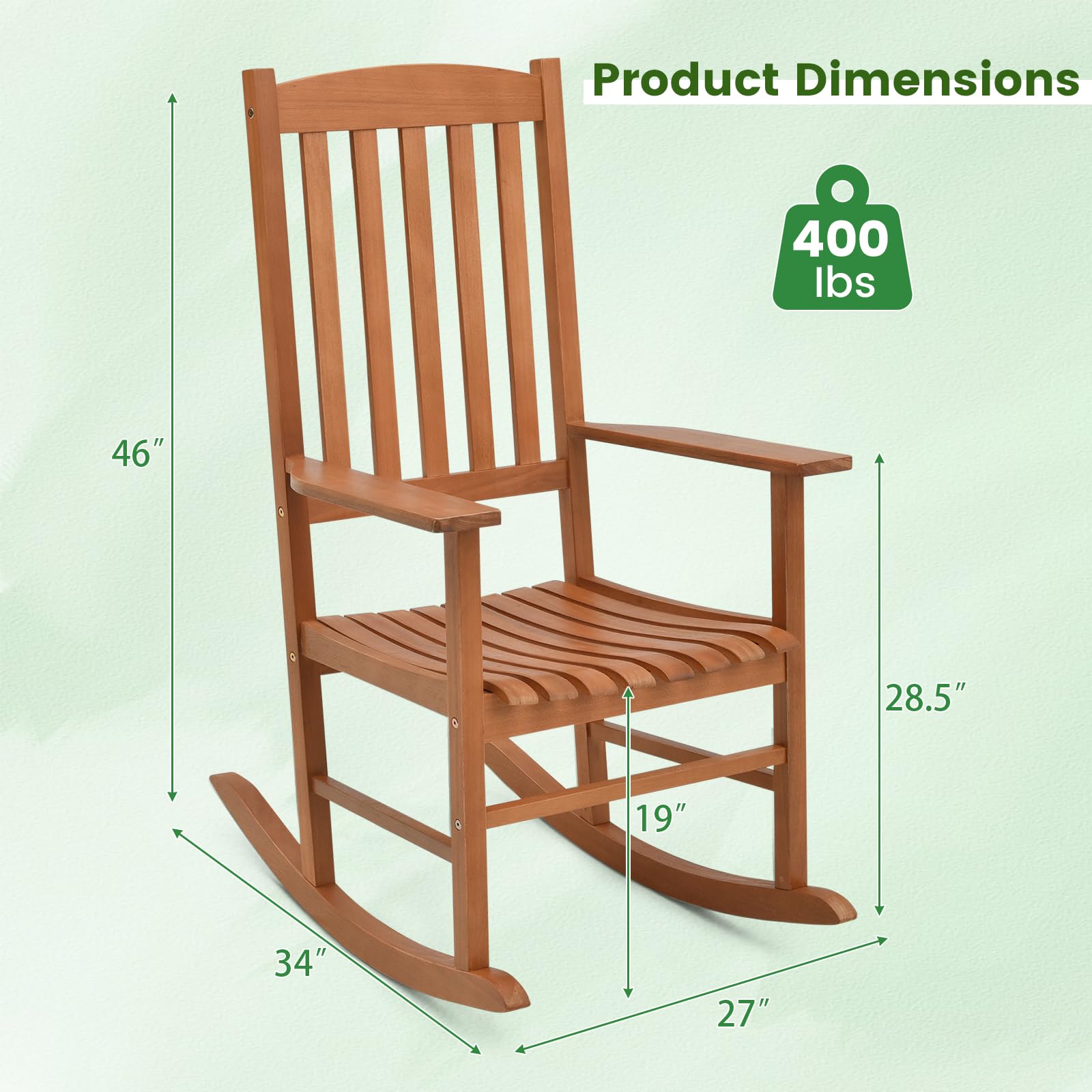Giantex Wood Outdoor Rocking Chair - Eucalyptus Rocker Chair with Stable & Safe Rocking Base
