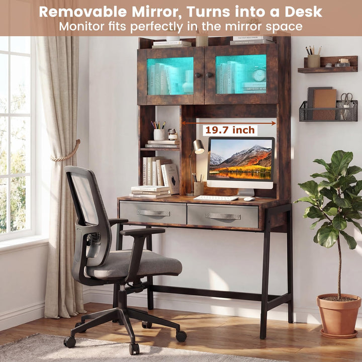 CHARMAID 67'' Tall Vanity Desk with LED Mirror