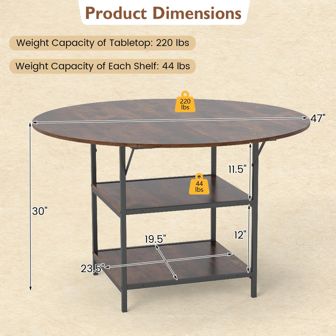 Giantex 47" Round Dining Table for 4-6 with 2-Tier Open Storage Shelves