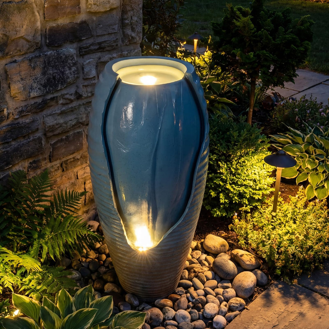 Giantex 32" Outdoor Jar Water Fountain with LED Lights