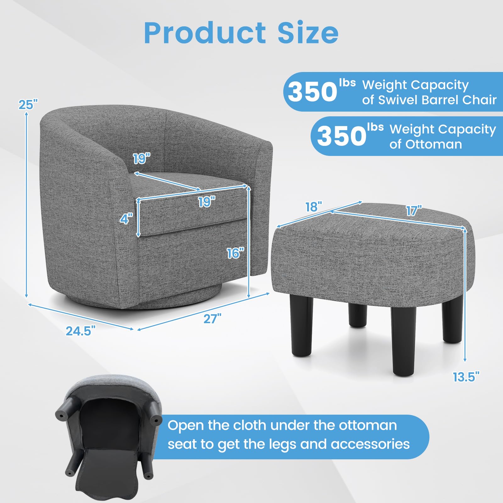 Giantex Swivel Accent Chair with Ottoman, Modern Barrel Club Chair w/Footrest
