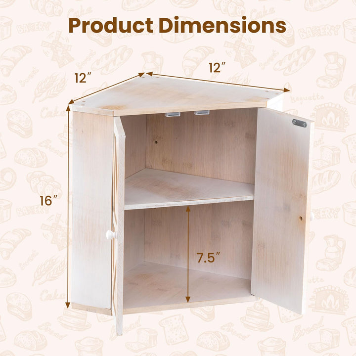 Giantex Corner Bread Box for Kitchen Countertop | Bamboo Wood Storage Bin with 2-Tier Pantry Shelves