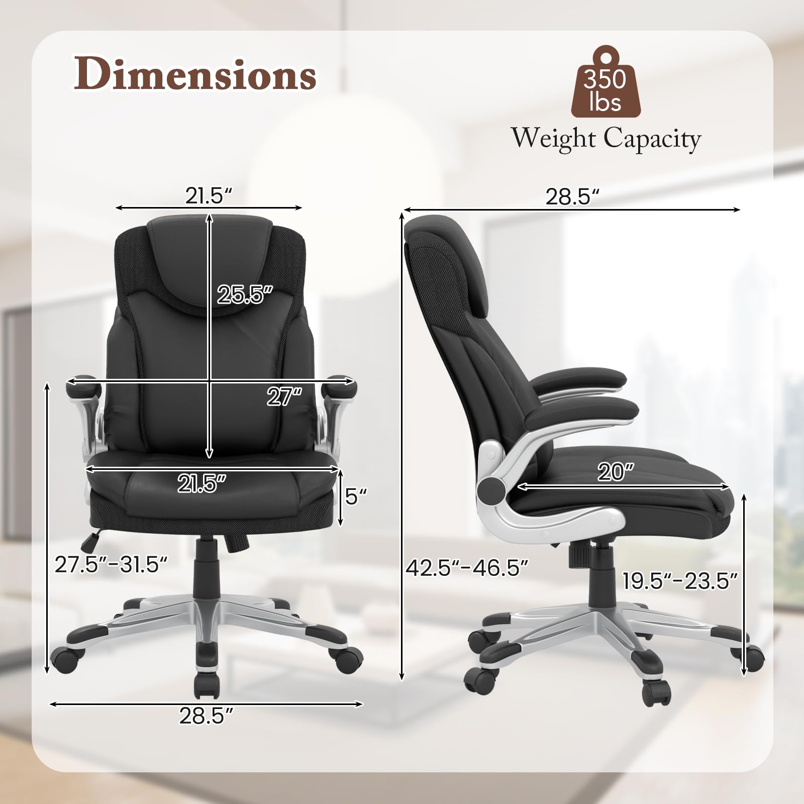 Giantex Executive Office Chair, PU Leather Ergonomic Desk Chair with Flip-up Armrests and Height Adjustable