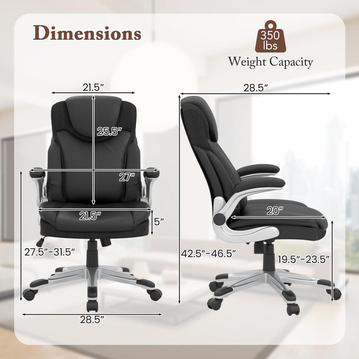Giantex Executive Office Chair, PU Leather Ergonomic Desk Chair with Flip-up Armrests and Height Adjustable
