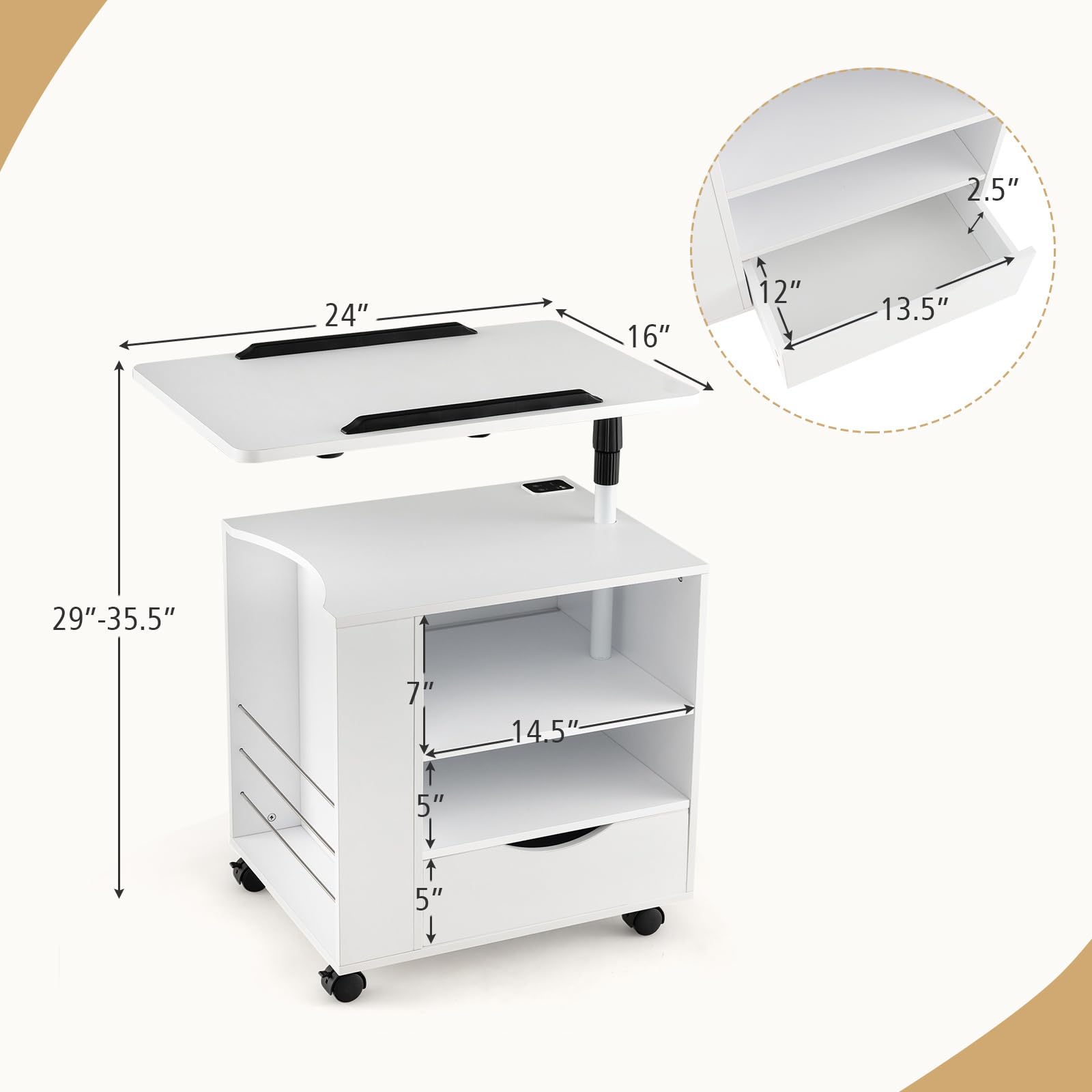 Giantex Nightstand with Charging Station and LED Lights, Modern Bedside Table Workstation