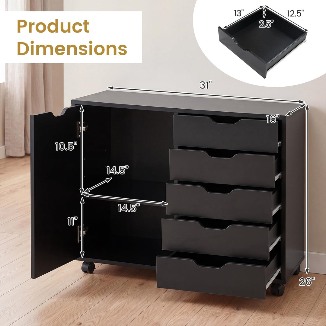Giantex 5 Drawer Storage Cabinet on Wheels with Adjustable Shelf