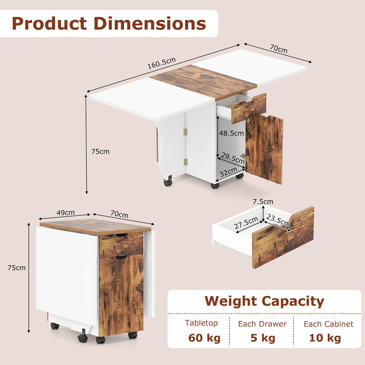 Giantex Folding Dining Table 3-in-1 Space-Saving Drop Leaf Kitchen Table with Lockable Wheels