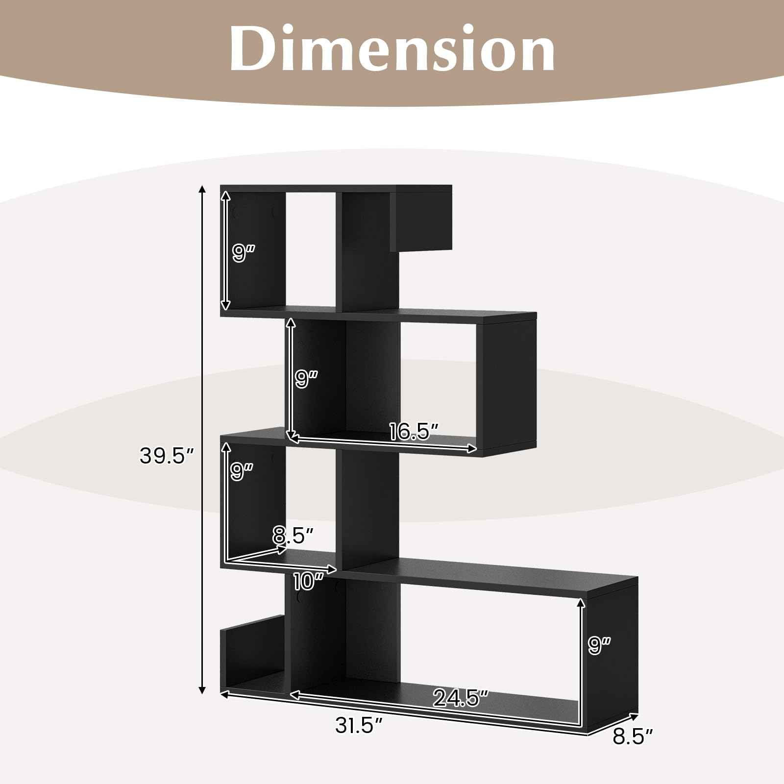 Giantex 5-Tier S-Shaped Bookshelf, Geometric Bookcase w/Open Cubes