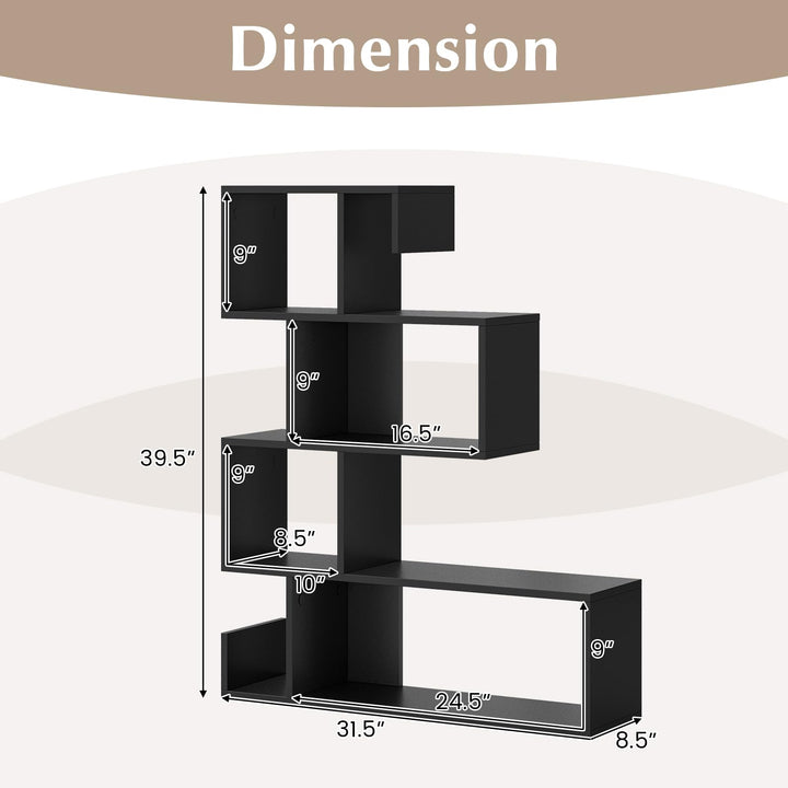 Giantex 5-Tier S-Shaped Bookshelf, Geometric Bookcase w/Open Cubes