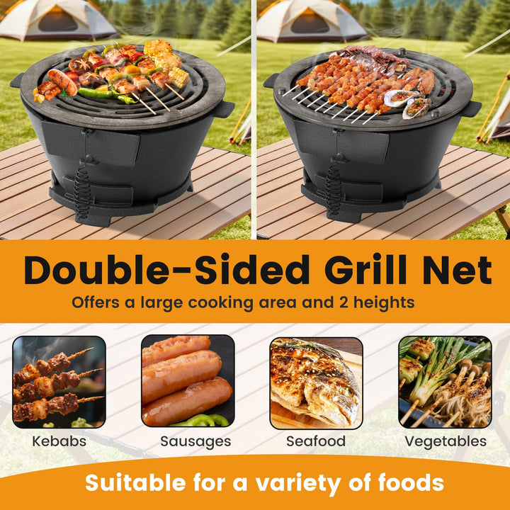 Giantex Cast Iron Hibachi Grill Portable Japanese BBQ Charcoal Grill with Double-Sided Grate
