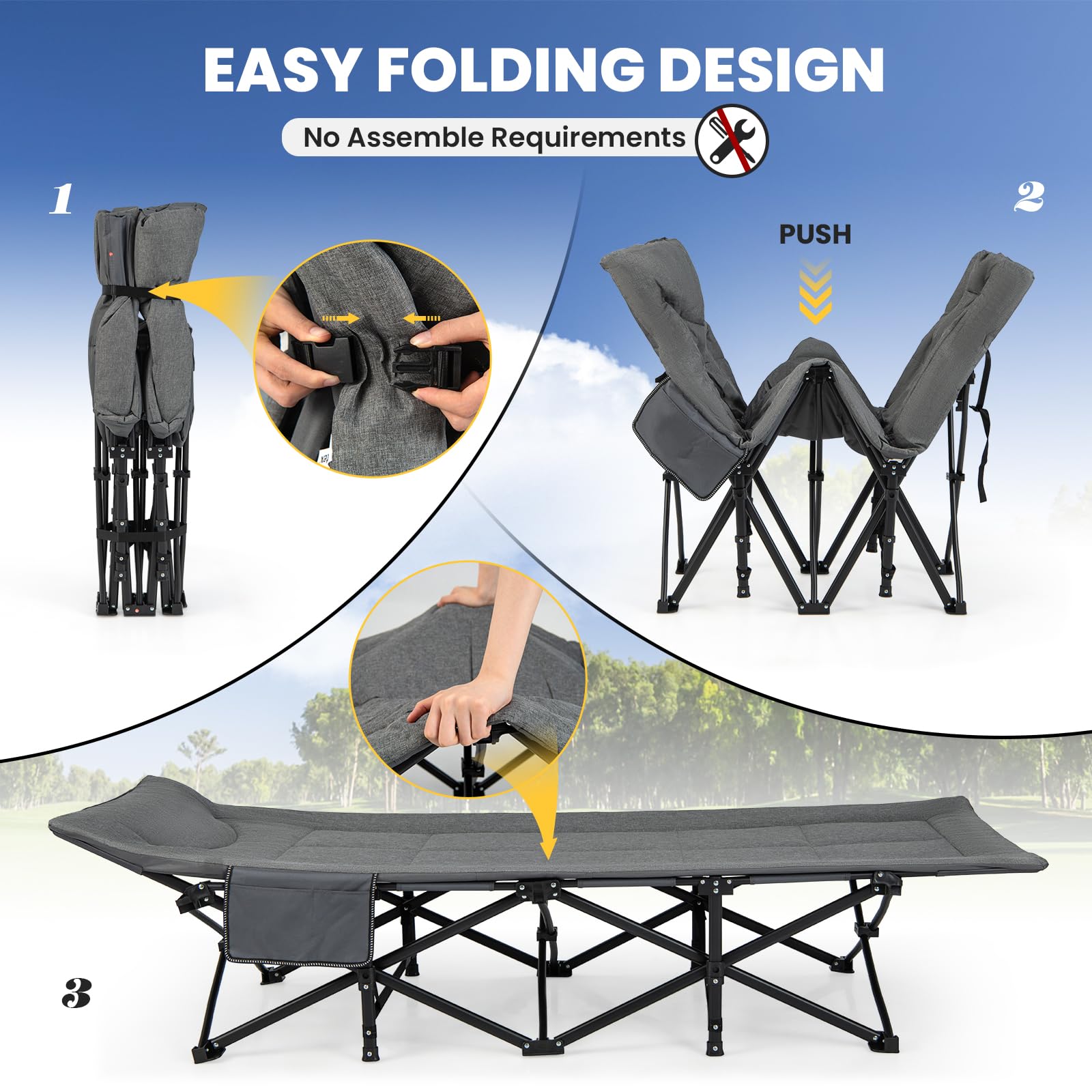 Giantex Folding Camping Cot for Adults - Sleeping Cot Bed with Carry Bag, Cushion & Headrest, 10 Foots