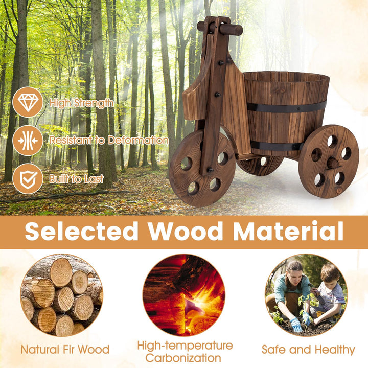 Giantex Wooden Wagon Planter with Wheels Rustic Wood Plant Stand(Solid Wheel)