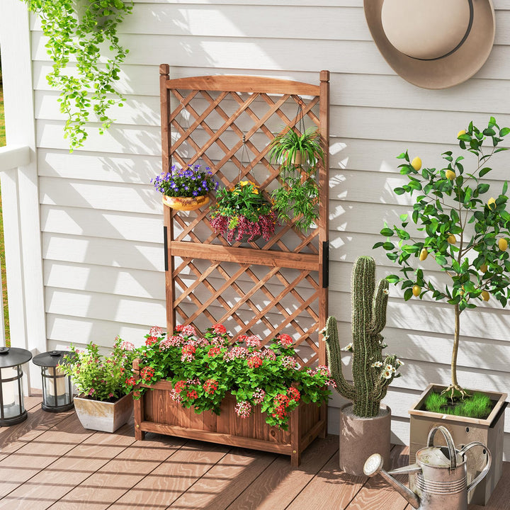 Giantex 60” Wooden Planter Container with Drainage Holes Trellis