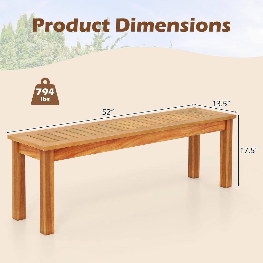 Giantex 52" Acacia Wood Outdoor Bench with Slatted Seat and Solid Wood Legs 794Lbs Capacity