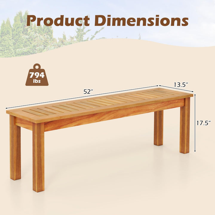 Giantex 52" Acacia Wood Outdoor Bench with Slatted Seat and Solid Wood Legs 794Lbs Capacity