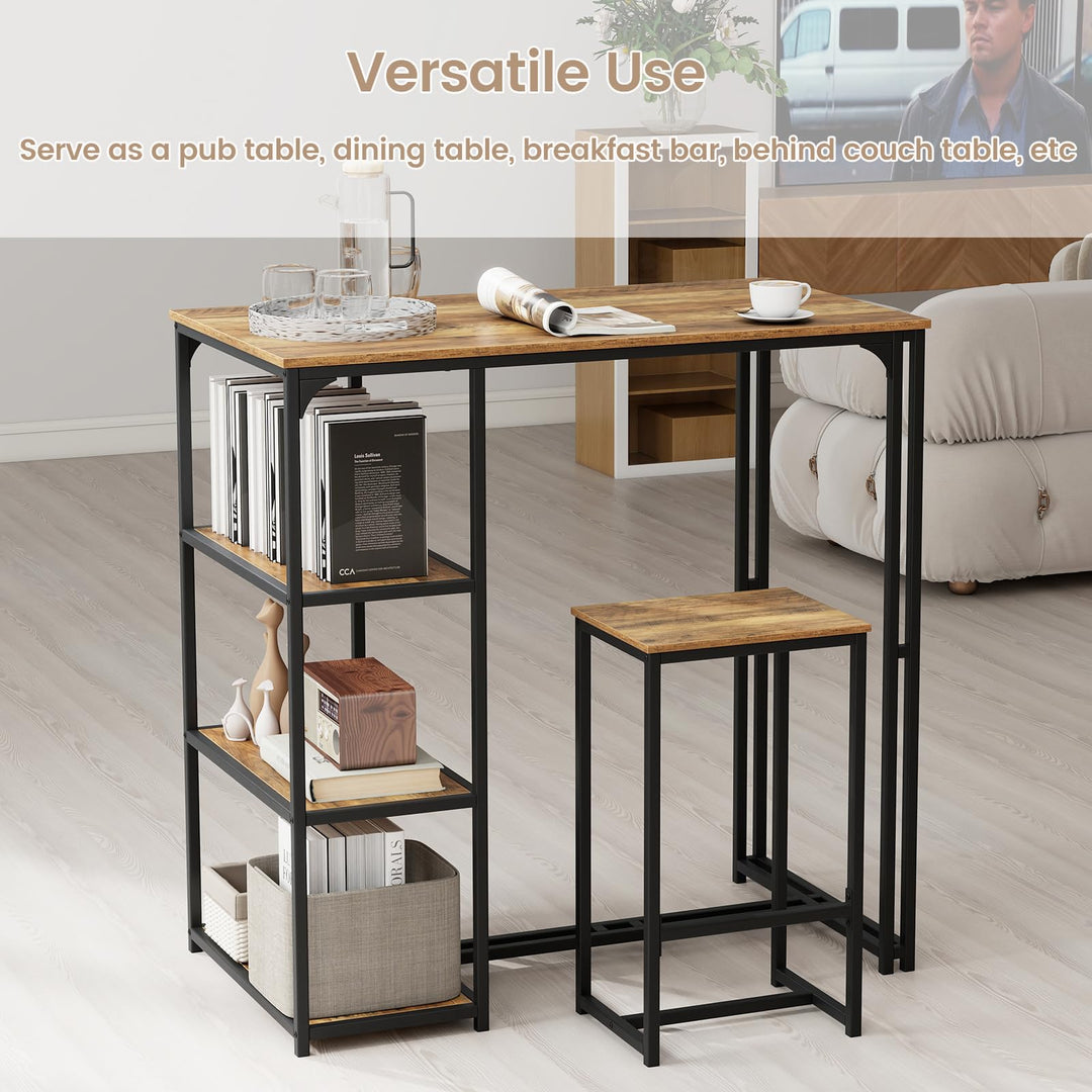 Giantex 3-Piece Dining Table Set for 2 Bar-Height Kitchen Table with 2 Stools