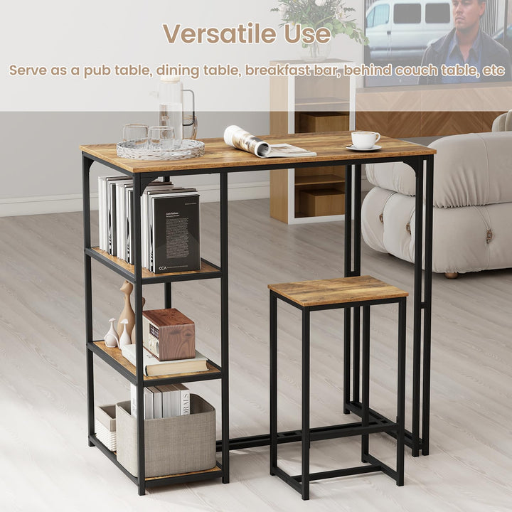 Giantex 3-Piece Dining Table Set for 2 Bar-Height Kitchen Table with 2 Stools