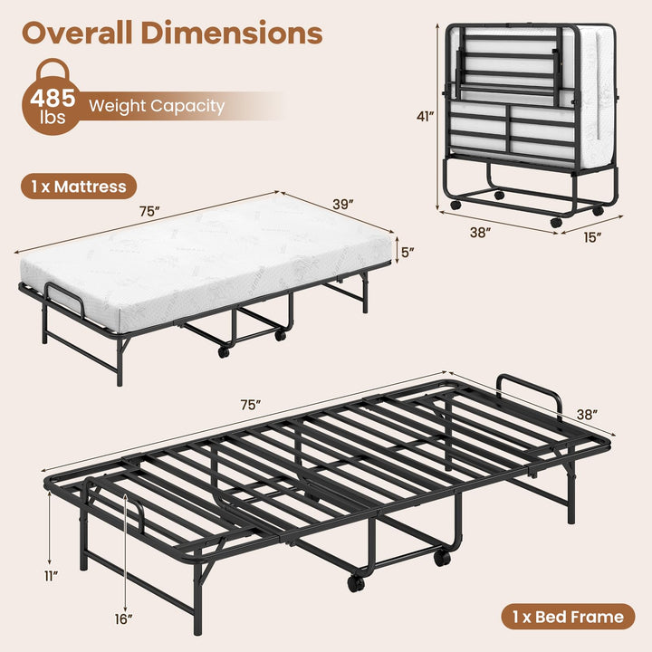 Giantex Twin Folding Bed Frame with 5 Inch Mattress