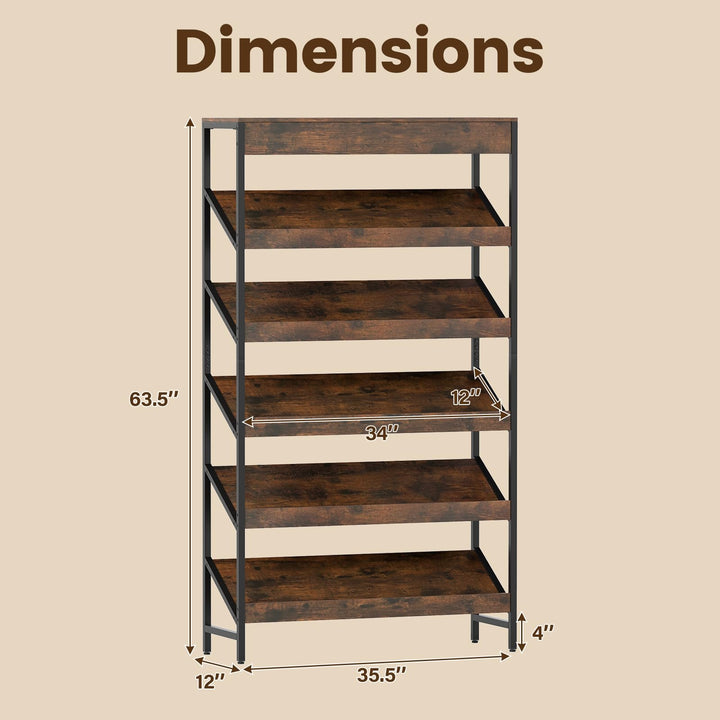 Giantex 6-Tier Industrial Tall Bookcase with Angled Shelves and Metal Frame