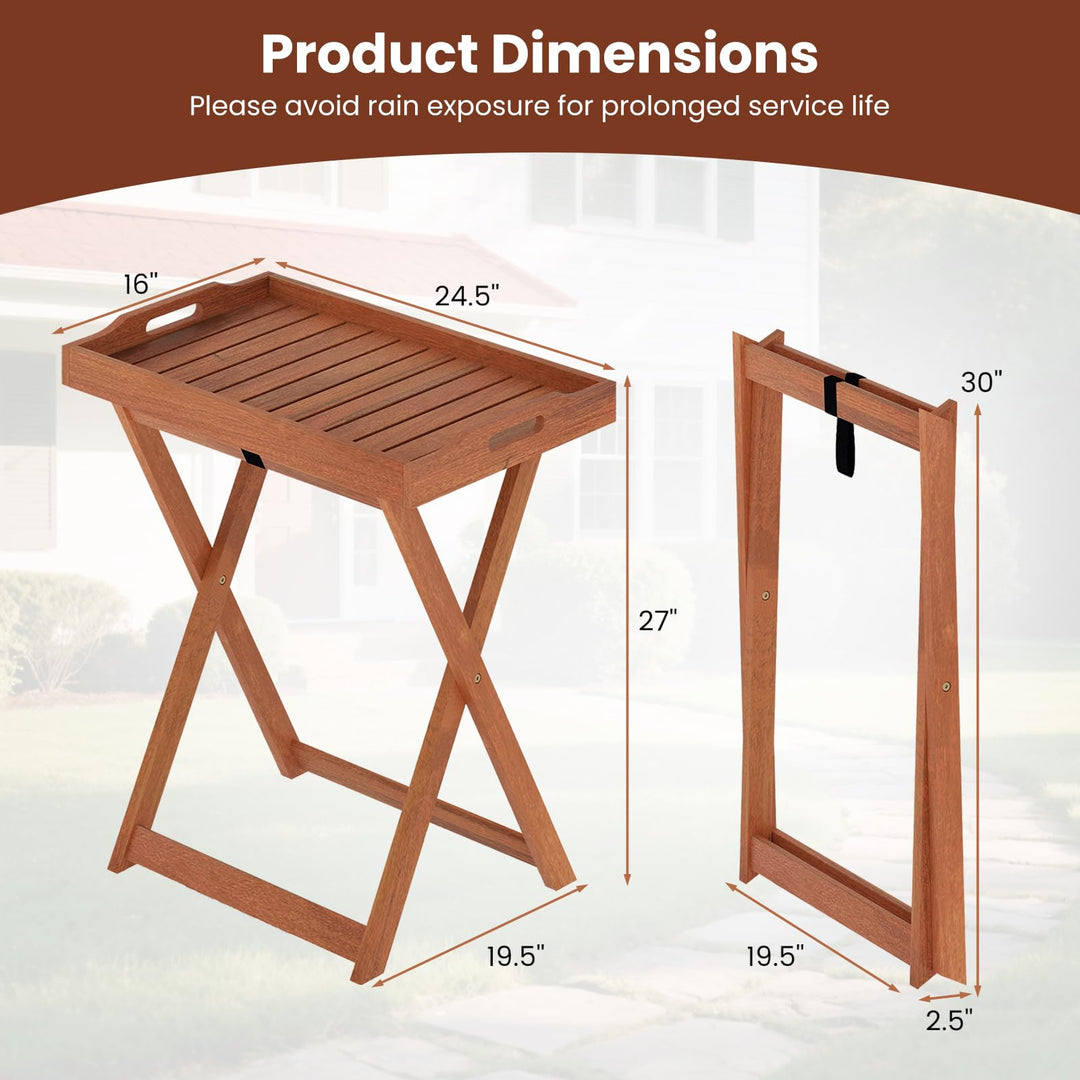 Giantex Outdoor Side Table Wooden Folding Table with Removable Tray Top