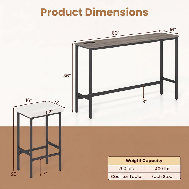 Giantex 4 Piece Bar Table and Chairs Set with Power Outlet