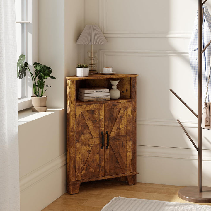 Giantex Bathroom Corner Storage Cabinet with Open Storage &amp; Adjustable Shelf