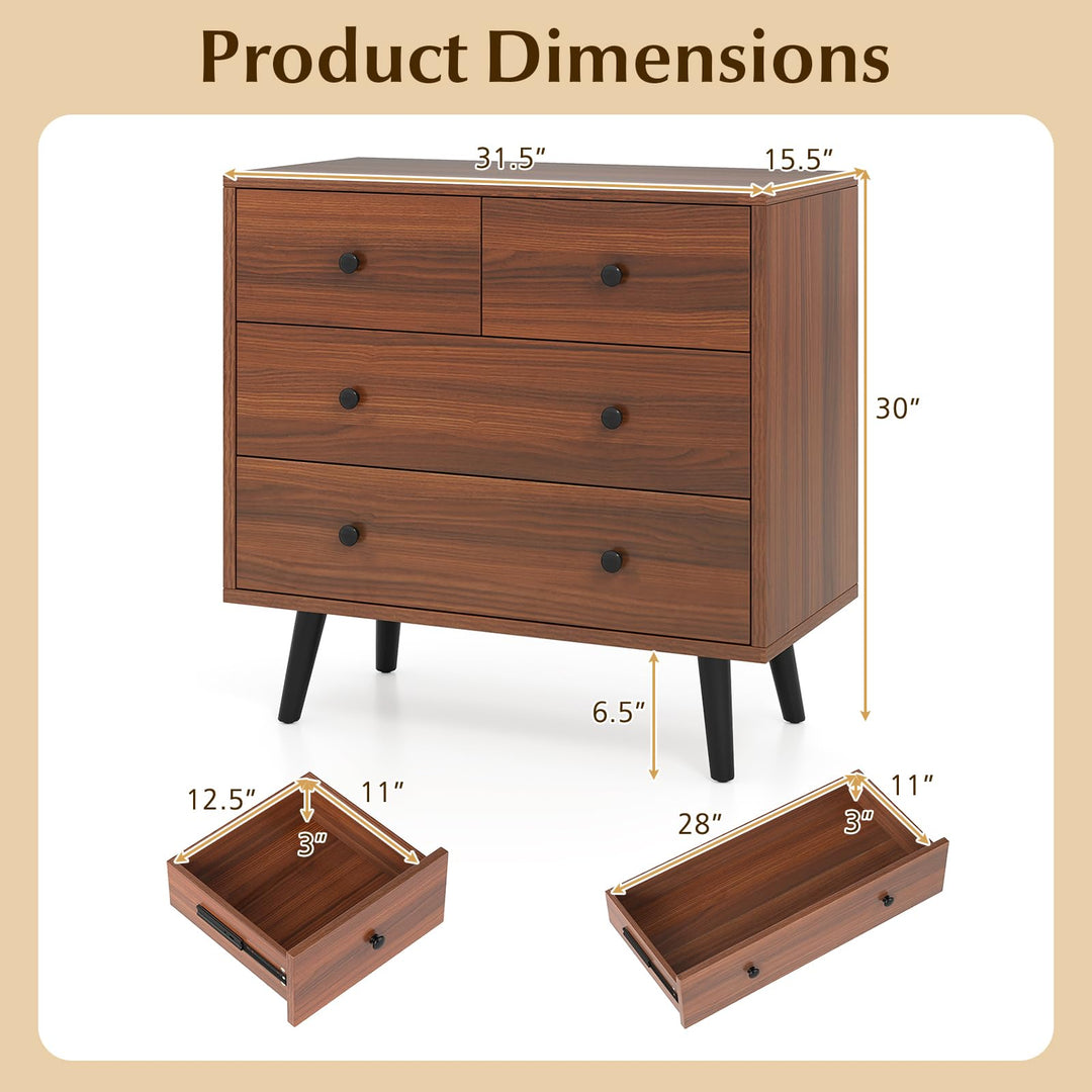 Giantex 4-Drawers Dresser for Bedroom | Wide Wooden Chest Drawers with Anti-Toppling Devices