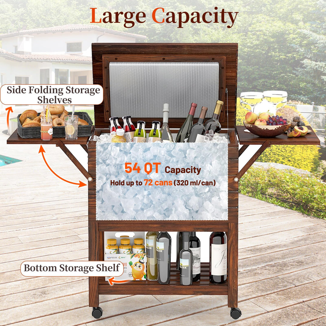 Giantex Wooden Rolling Ice Chest with Foldable Side Shelves