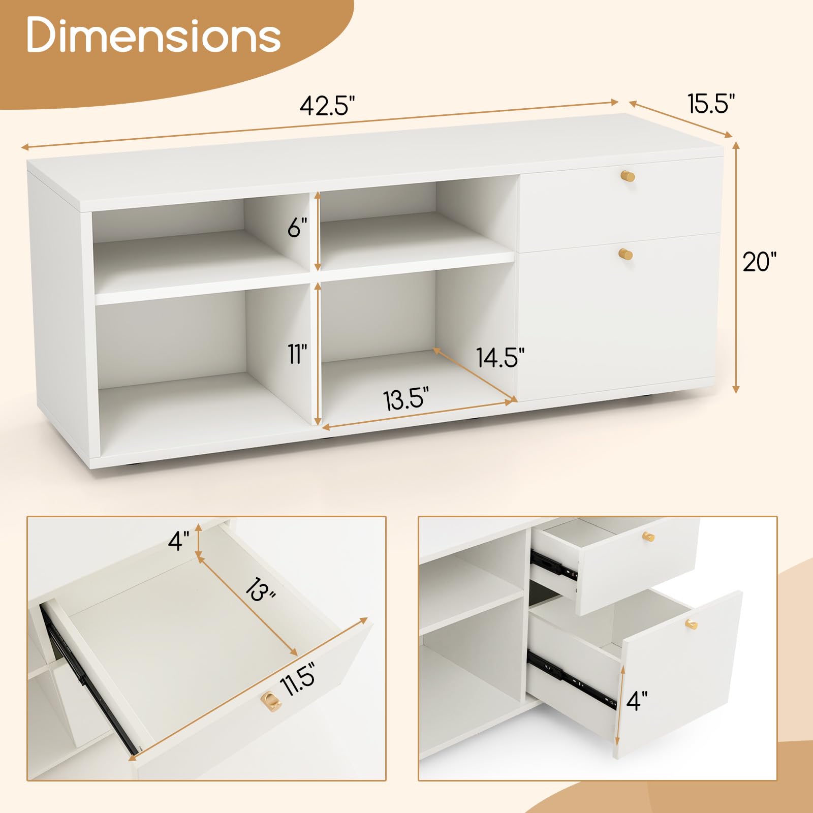 Giantex TV-Stand for Bedroom Entertainment Center - Modern TV Console Cabinet with 2 Drawers, 4 Compartments