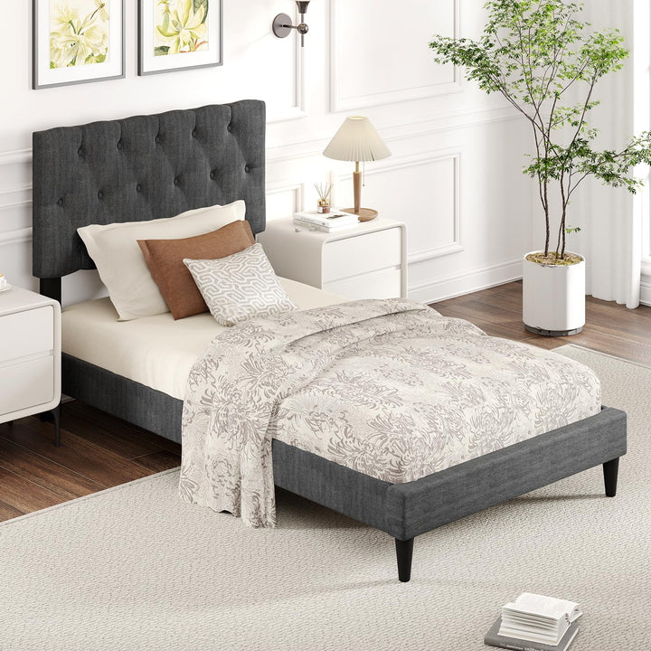 Modern Upholstered Platform Bed Frame with Diamond Tufting Headboard